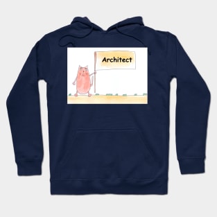 Architect. Profession, work. Cat shows a banner with the inscription. Watercolor illustration. A gift for a professional. Hoodie